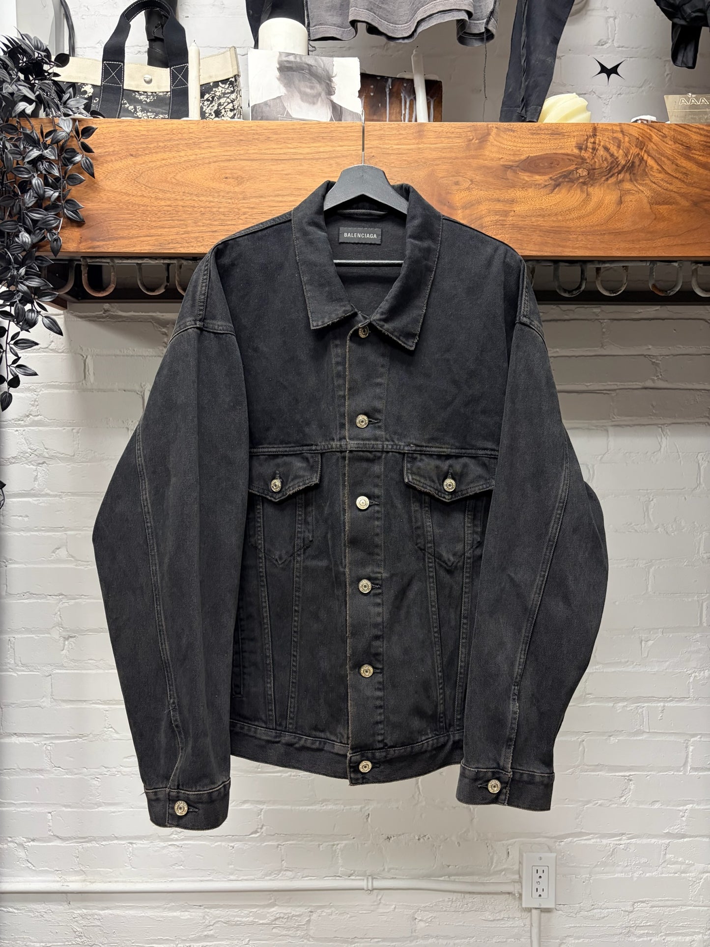 2023 Balenciaga ‘BB Spray Paint Logo’ Oversized Black Denim Trucker Jacket