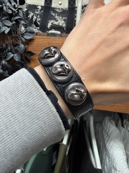 Chrome Hearts x Rolling Stones ‘Tongue & Lips’ 925 Silver Black Leather Snap Bracelet
