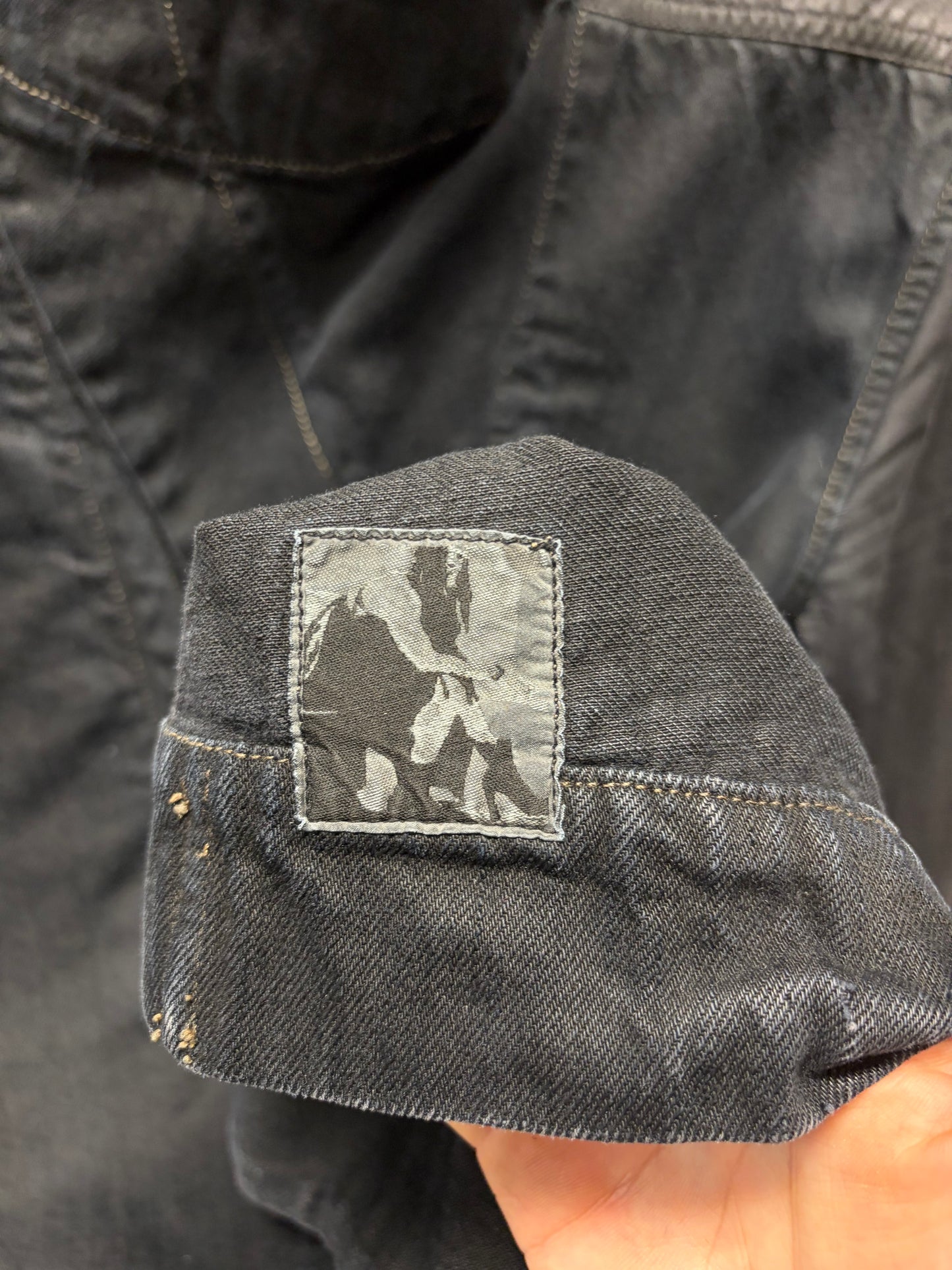 Rick Owens O&M Era Black Denim ‘Slave’ High Neck Jacket