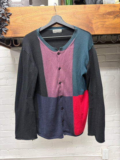 Yohji Yamamoto Pour Homme Colorblocked ‘Abstract Geometric’ Patterned Wool Knit Cardigan
