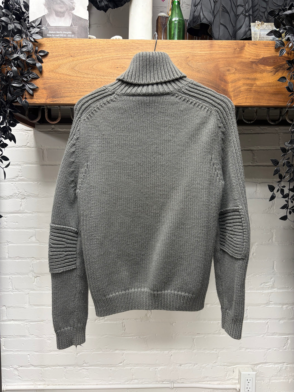 2000s Yves Saint Laurent Rive Gauche by Tom Ford ‘Padded Elbow’ Grey Heavyweight Wool Knit Turtleneck Sweater