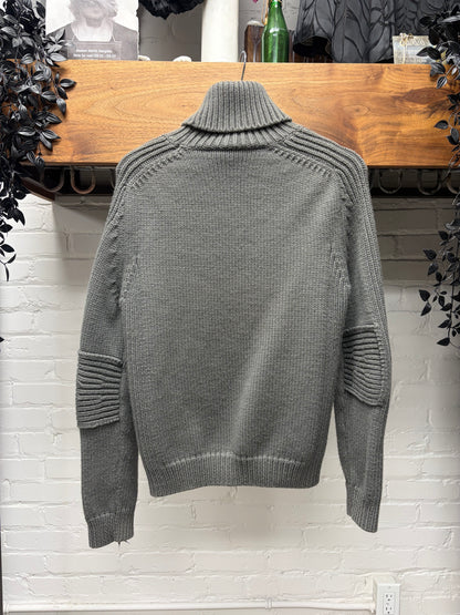 2000s Yves Saint Laurent Rive Gauche by Tom Ford ‘Padded Elbow’ Grey Heavyweight Wool Knit Turtleneck Sweater