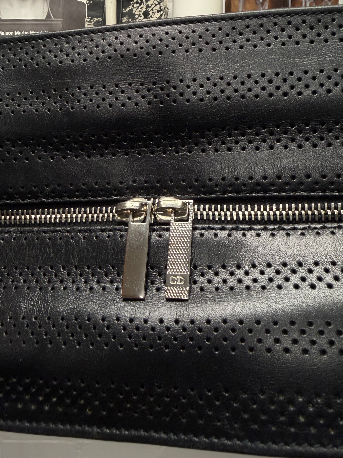 AW2009 Dior Homme Perforated Black Leather Sling Bag