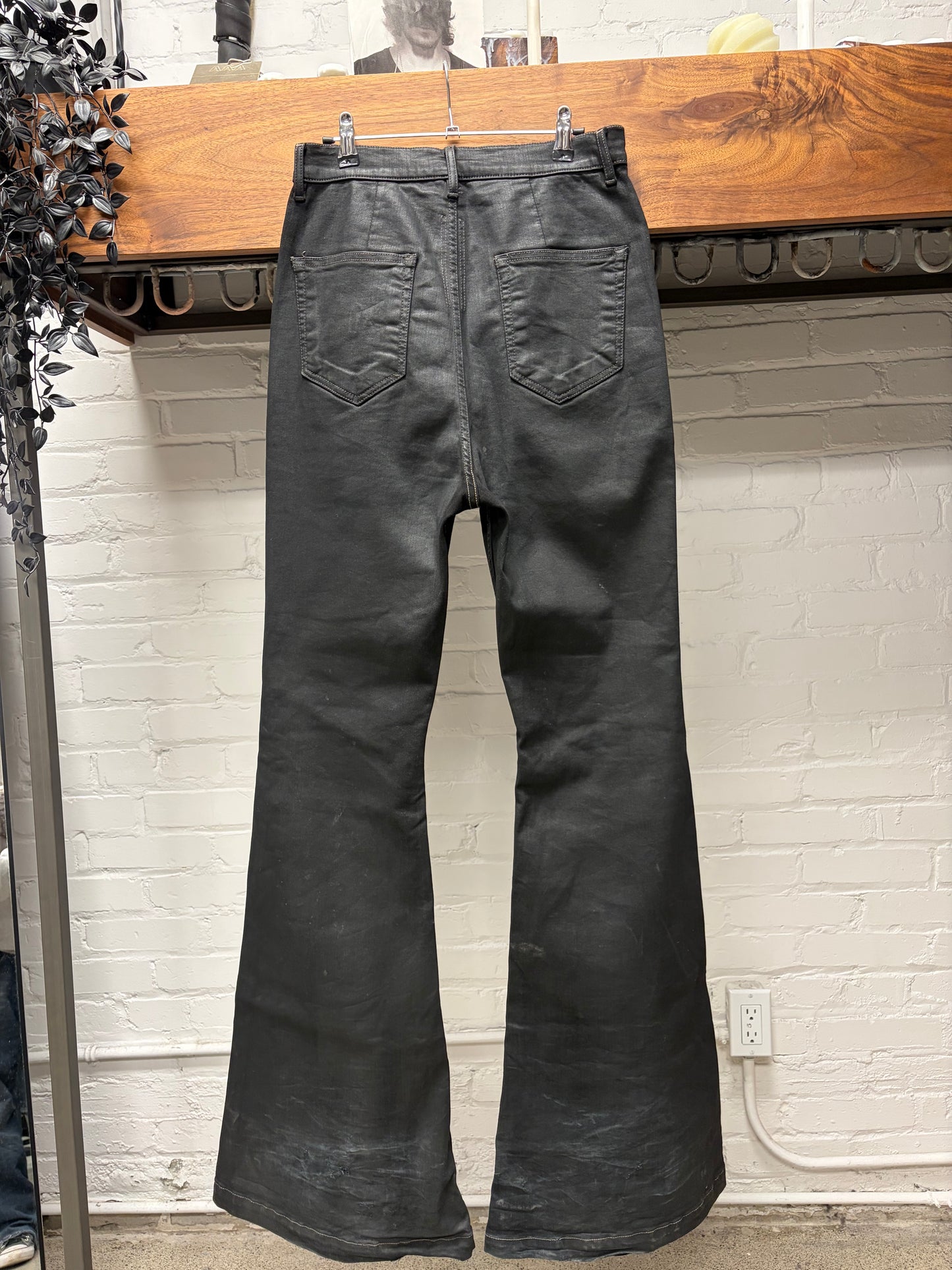 Rick Owens Waxed Black ‘Bolans’ Bootcut Flared Denim