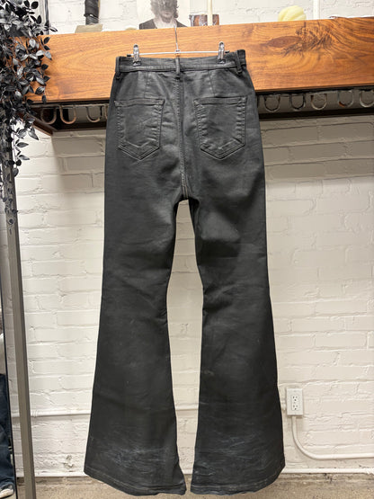 Rick Owens Waxed Black ‘Bolans’ Bootcut Flared Denim