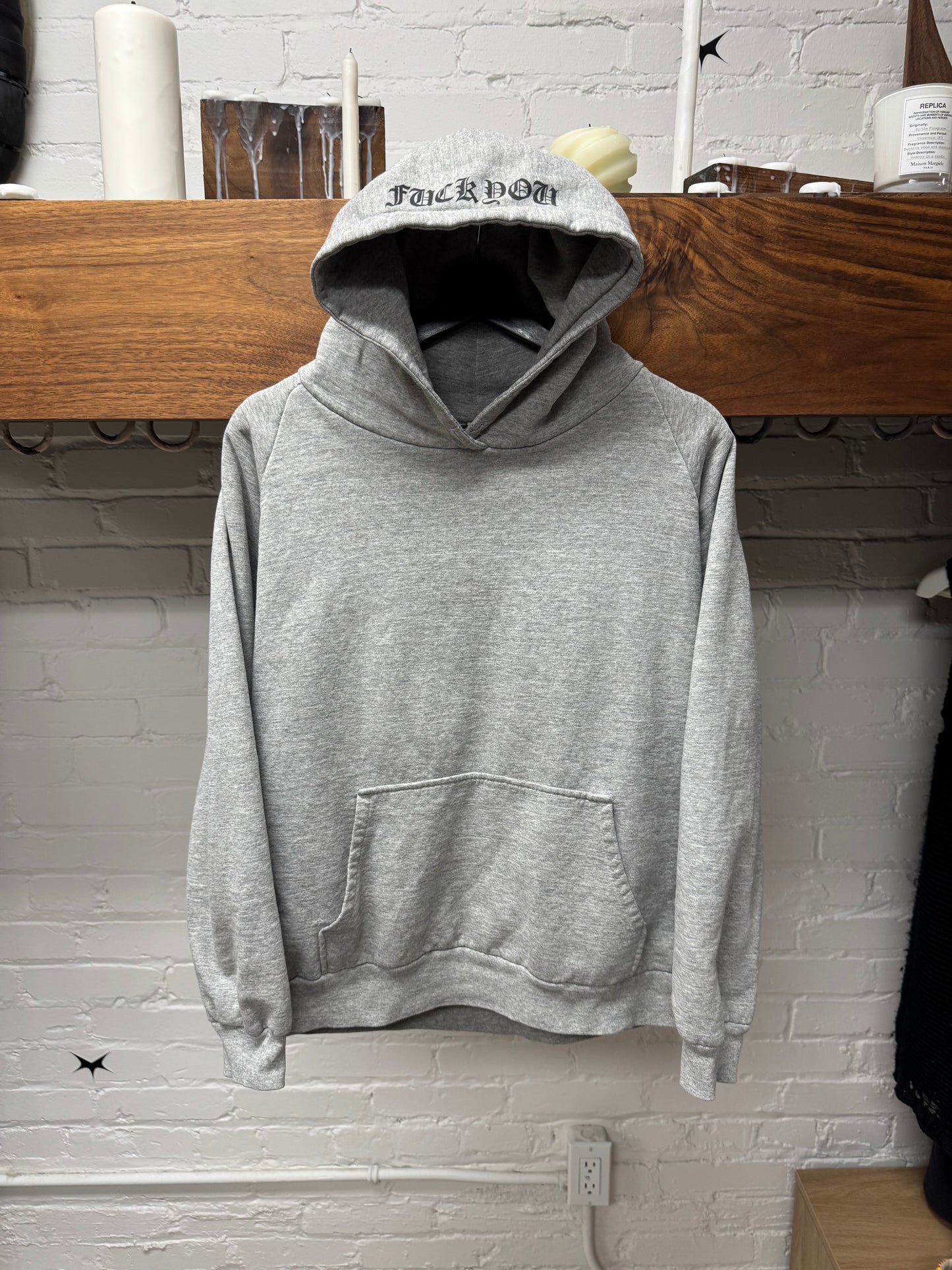 Vintage 90s Chrome Hearts Grey Thermal Lined ‘FUCK YOU’ Pullover Hoodie