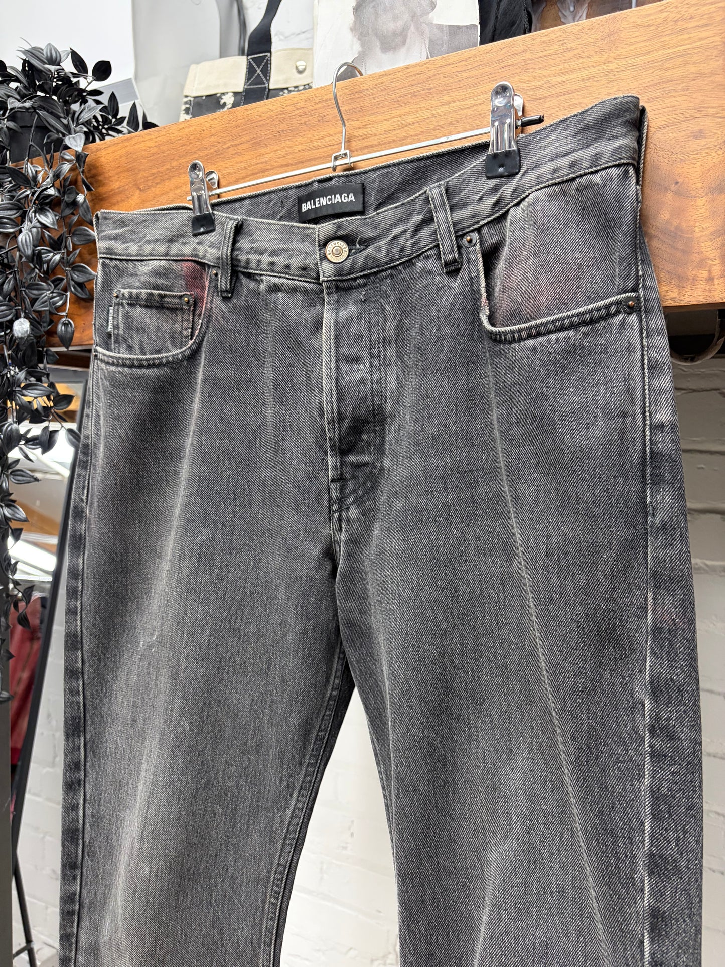 2018 Balenciaga Flared Cut Washed Grey Denim