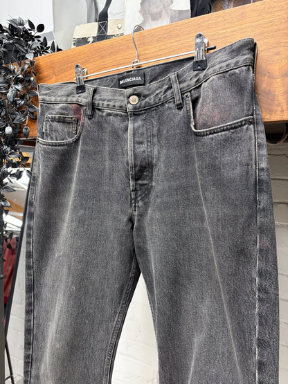 2018 Balenciaga Flared Cut Washed Grey Denim