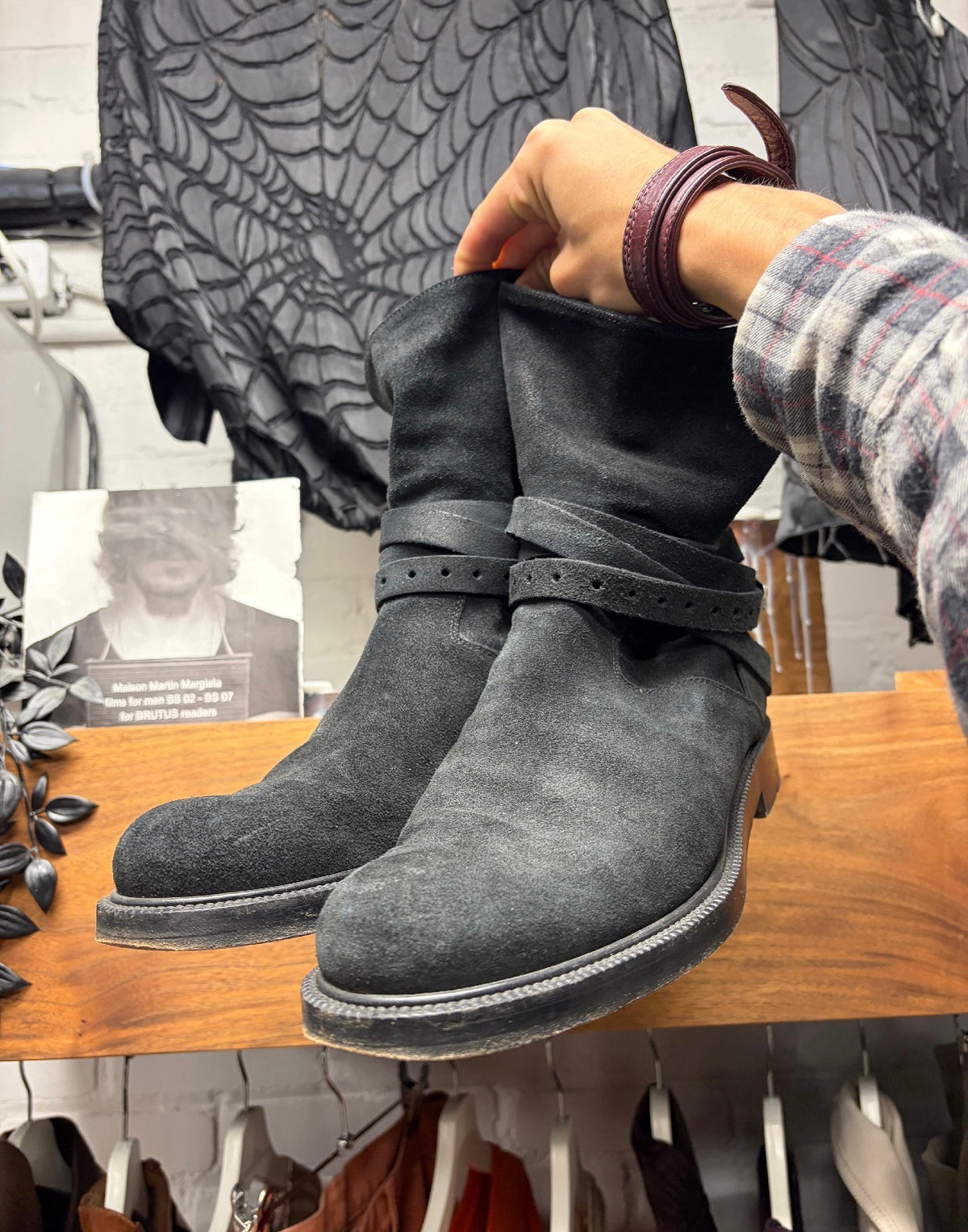 Kris Van Assche Black Suede ‘Chelsea’ Ankle Boots with Belting Wraps