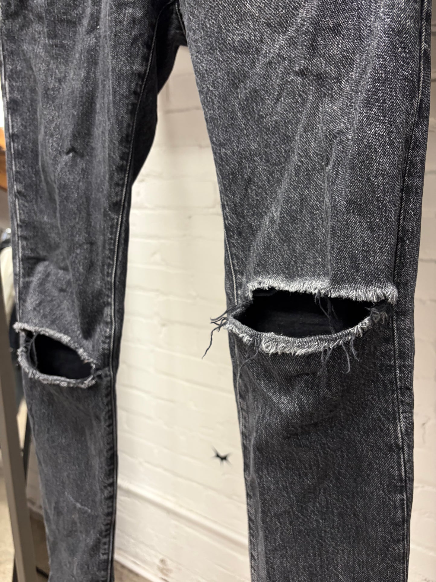 Saint Laurent ‘D02’ Distressed Knee Washed Grey Skinny Jeans