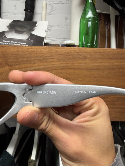 Balenciaga ‘Swift’ Metallic Silver Oval Shape Sunglasses