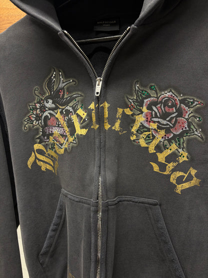 SS2025 Balenciaga ‘Tacky Logo’ Black Studded Zip-Up Hoodie