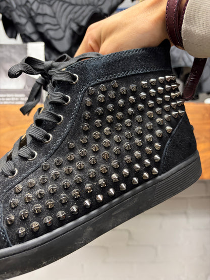 Christian Louboutin ‘Junior Spikes’ Black High Top Red Bottom Sneakers