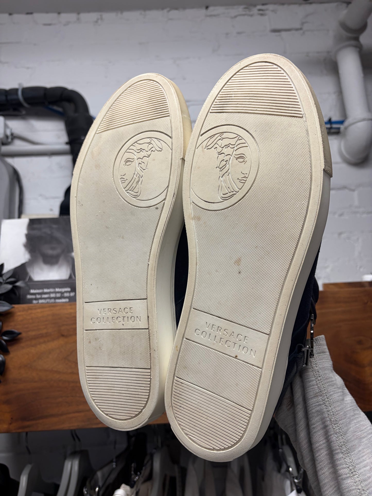 Versace Collection Blue Suede/Silver ‘Medusa’ Low Top Sneakers