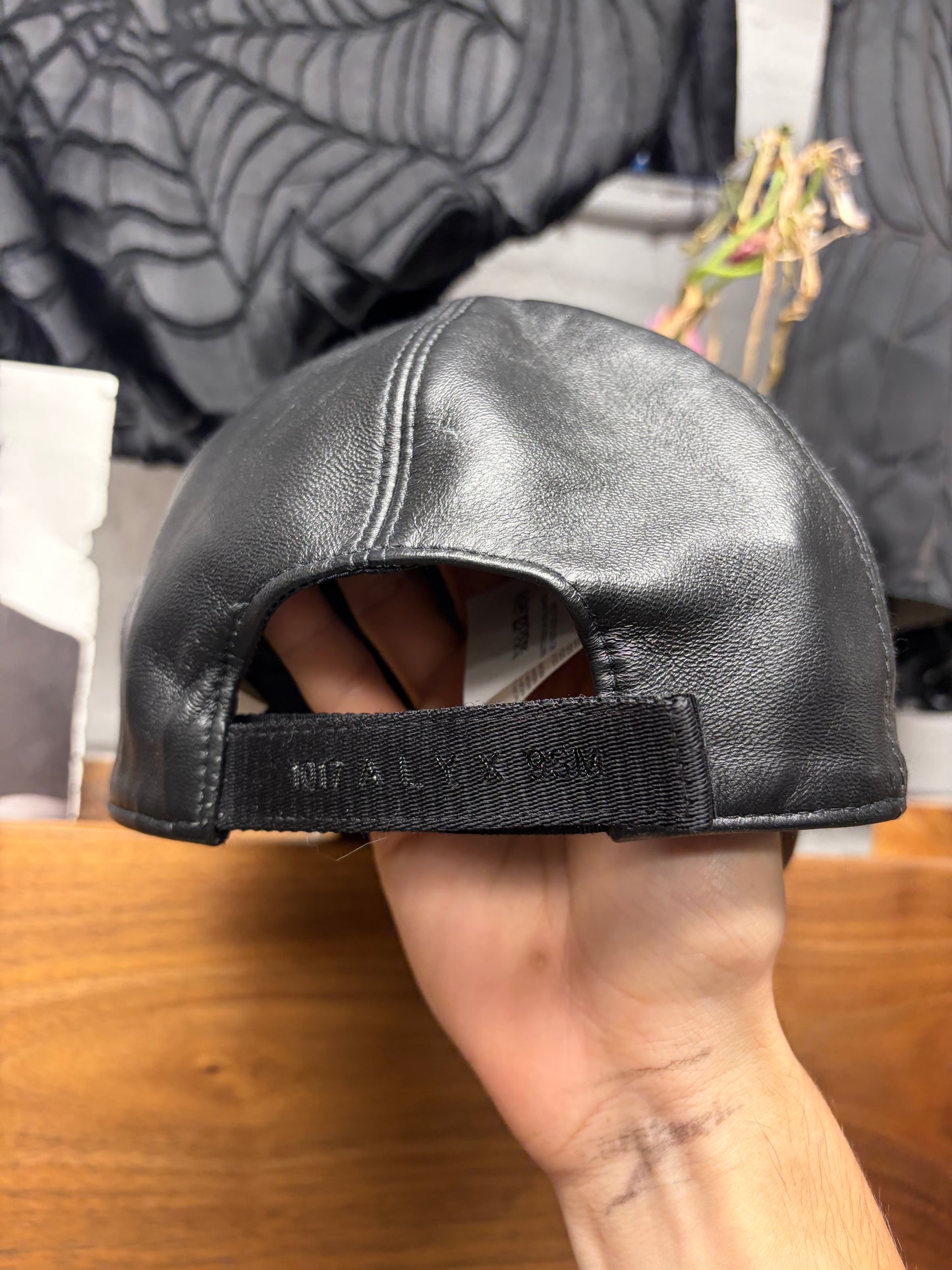 1017 Alyx 9SM ‘Lightercap’ Black Leather Strap-Back Hat