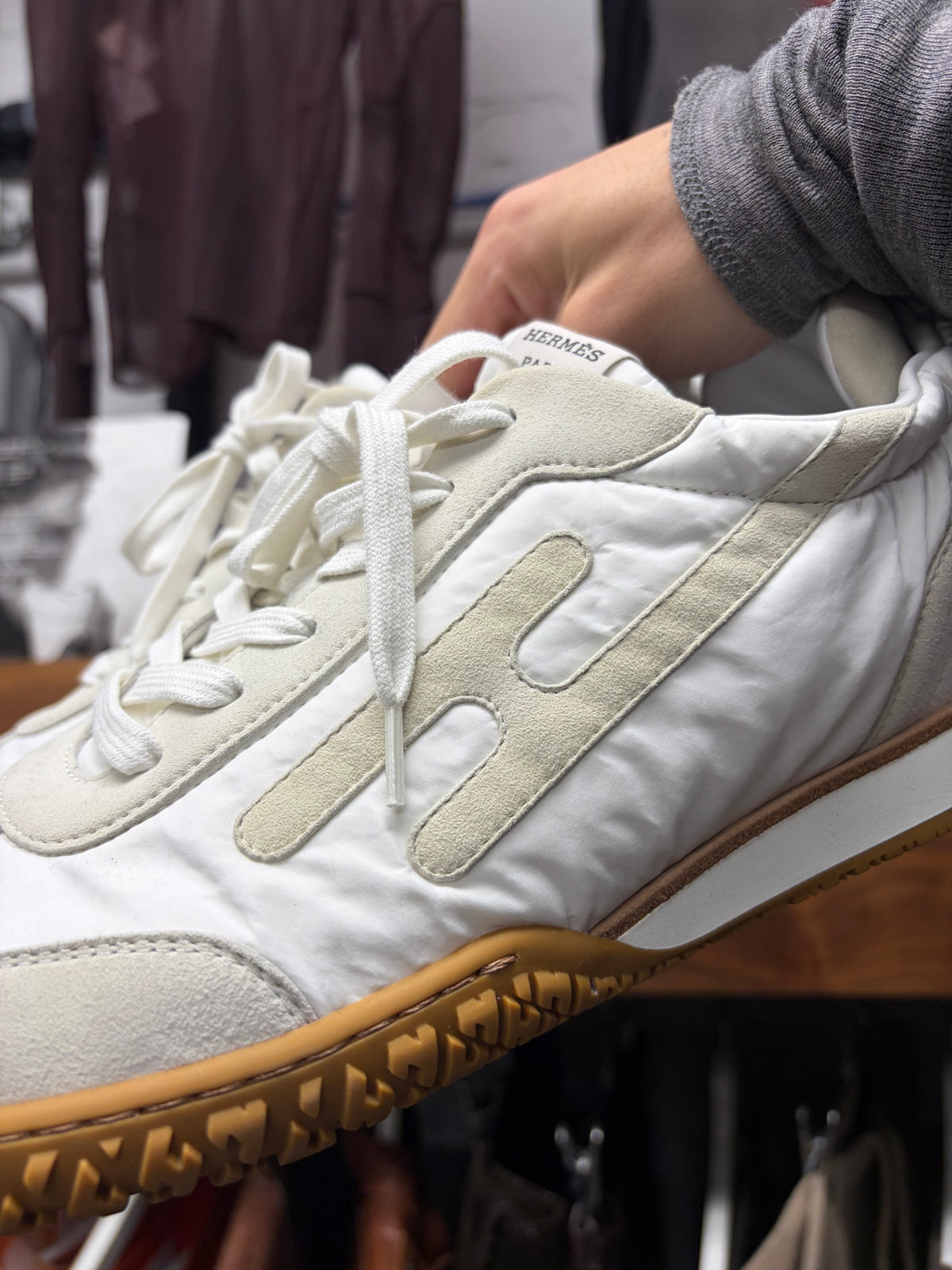 Hermes White/Gum Sole ‘Jet’ Low Top Sneakers
