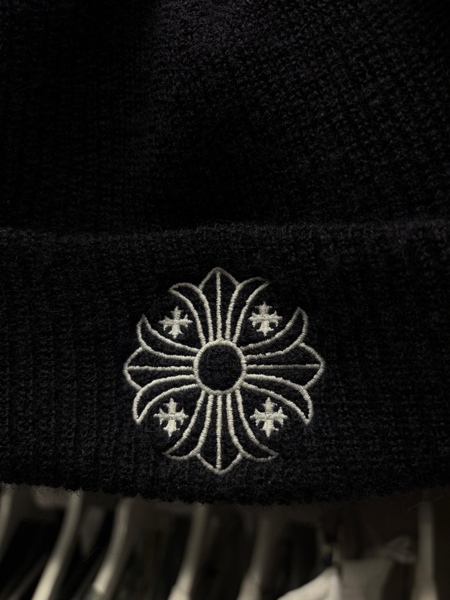 Chrome Hearts ‘Plus Cross’ Embroidered Logo Ribbed Black Beanie