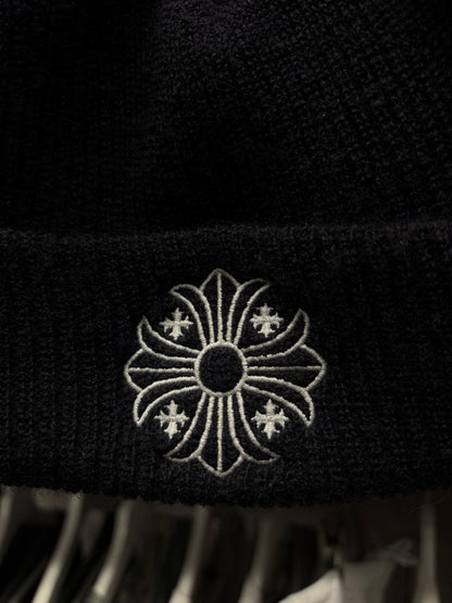 Chrome Hearts ‘Plus Cross’ Embroidered Logo Ribbed Black Beanie
