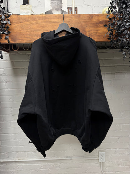 2021 Balenciaga Thrash Distressed Black Heavy Terry Cotton Pullover Hoodie