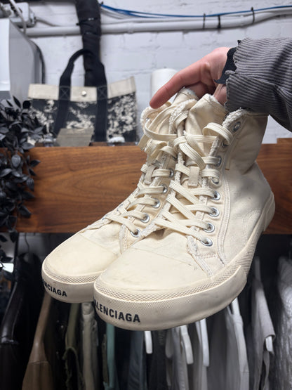 Balenciaga ‘Paris’ Cream White Canvas High Top Sneakers