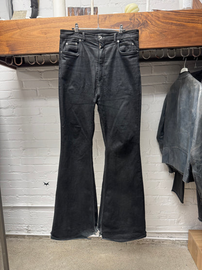 Rick Owens ‘Bolans’ Bootcut Waxed Black Flared Denim