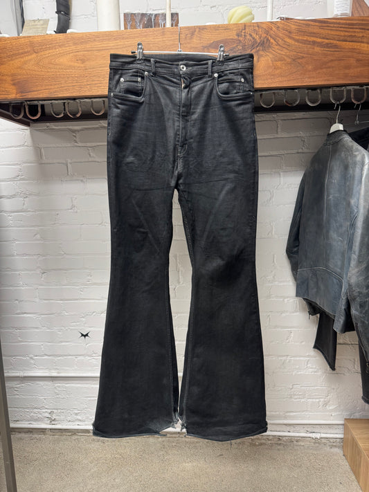 Rick Owens ‘Bolans’ Bootcut Waxed Black Flared Denim