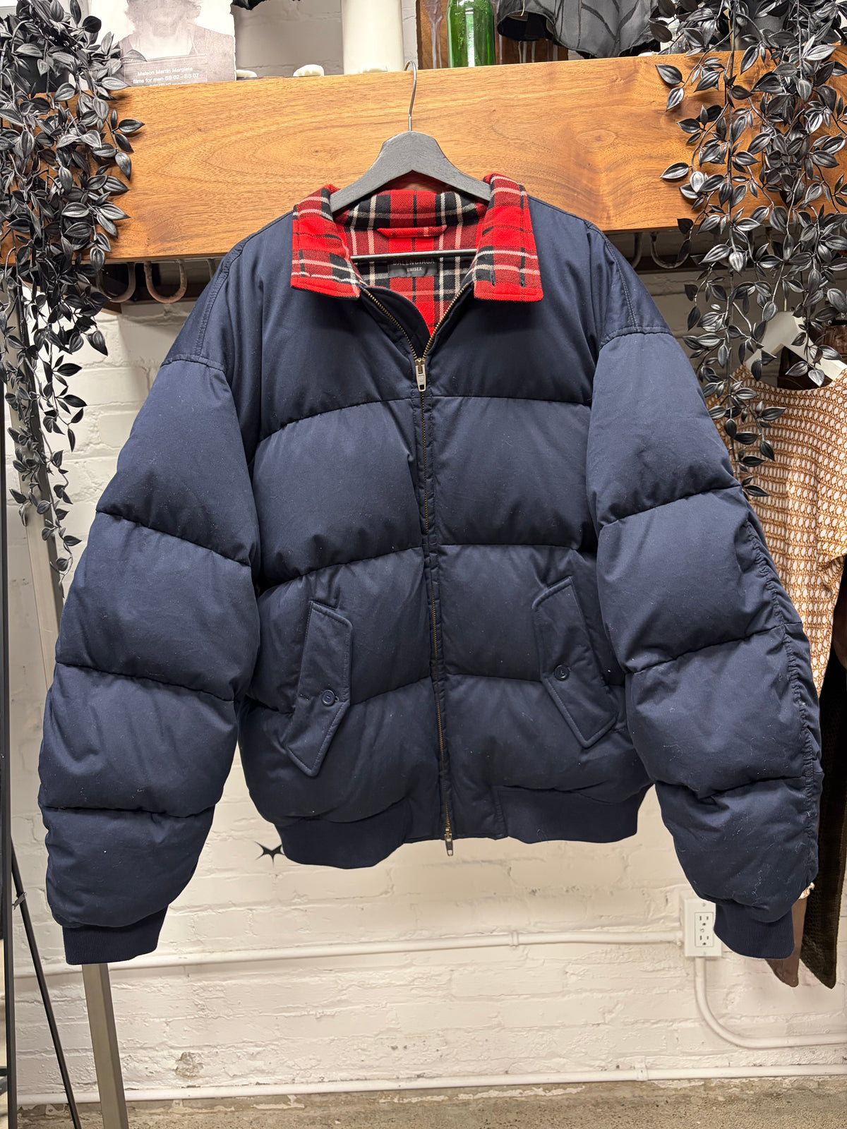 Balenciaga Double Sided ‘Harrington’ Navy/Plaid Down Filled Jacket