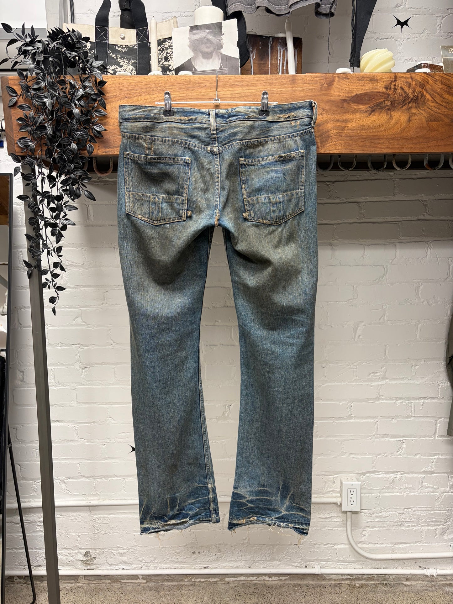 2000s Rick Owens ‘Slab’ Dirt Washed Blue Bootcut Denim