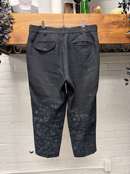 SAMPLE Comme Des Garçons Homme Plus Splattered Blue Cropped Fit Wool Trousers