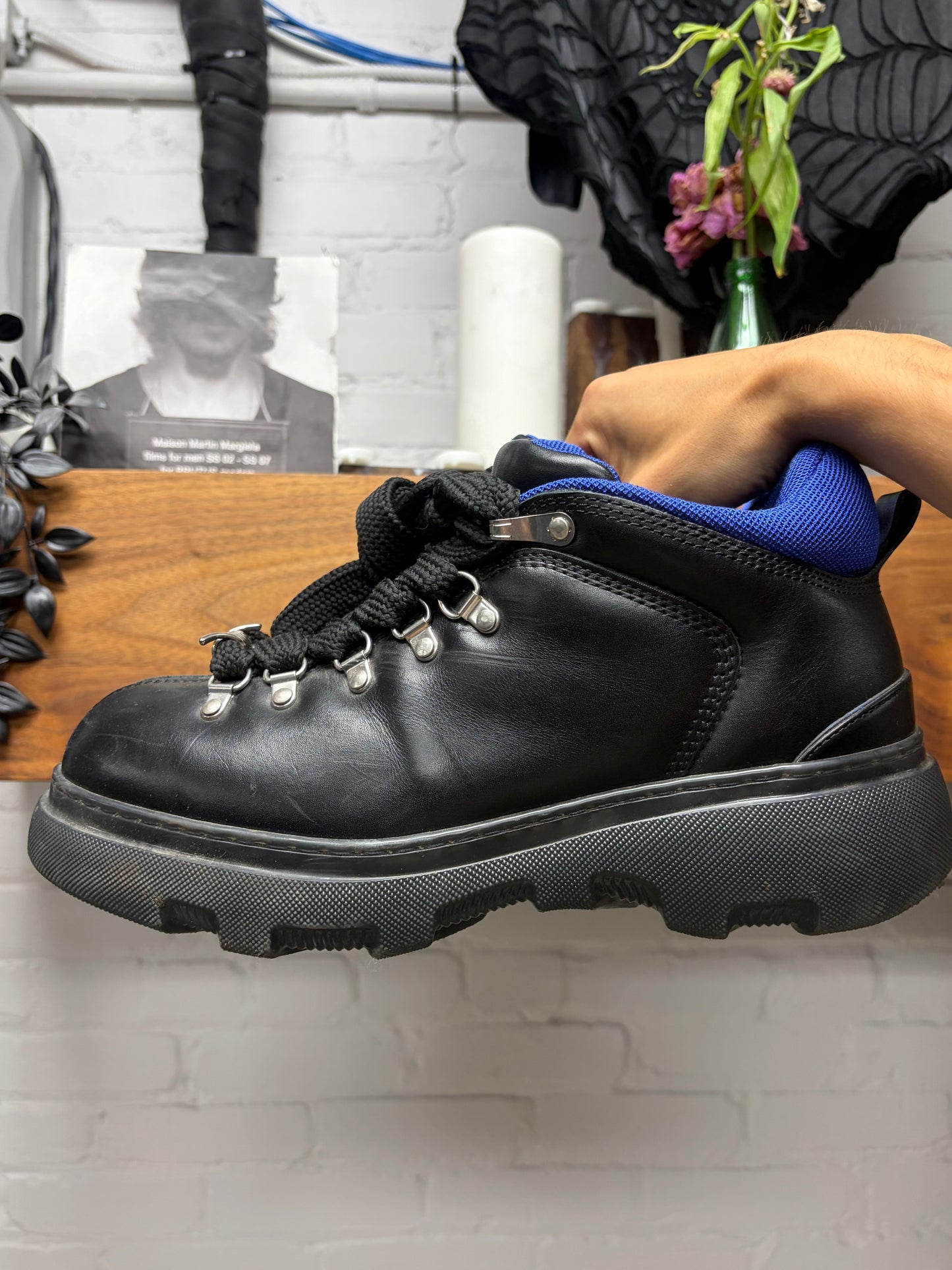 Burberry Trek Lace-Up Black/Blue Leather Ankle Boots