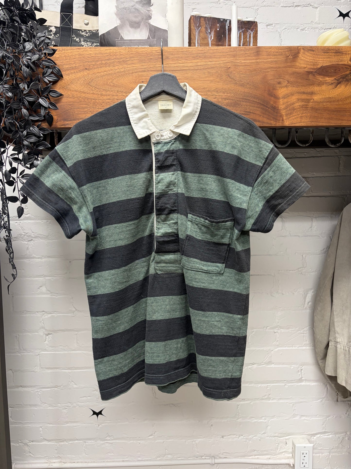 Kapital Striped Green/Black Double Button Polo