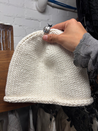 Chrome Hearts Cashmere/Rhodium White Beaded Cross Patch Beanie