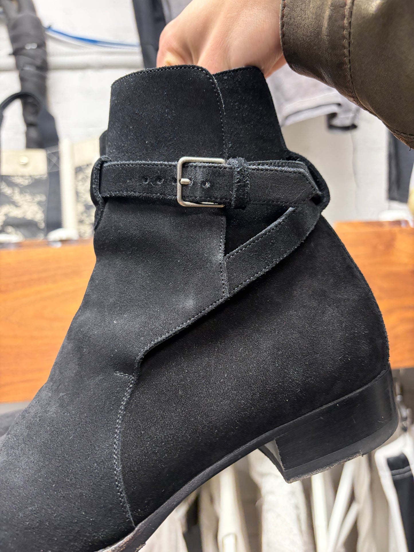 Saint Laurent Black Suede ‘Jodhpur’ Strapped Chelsea Boots