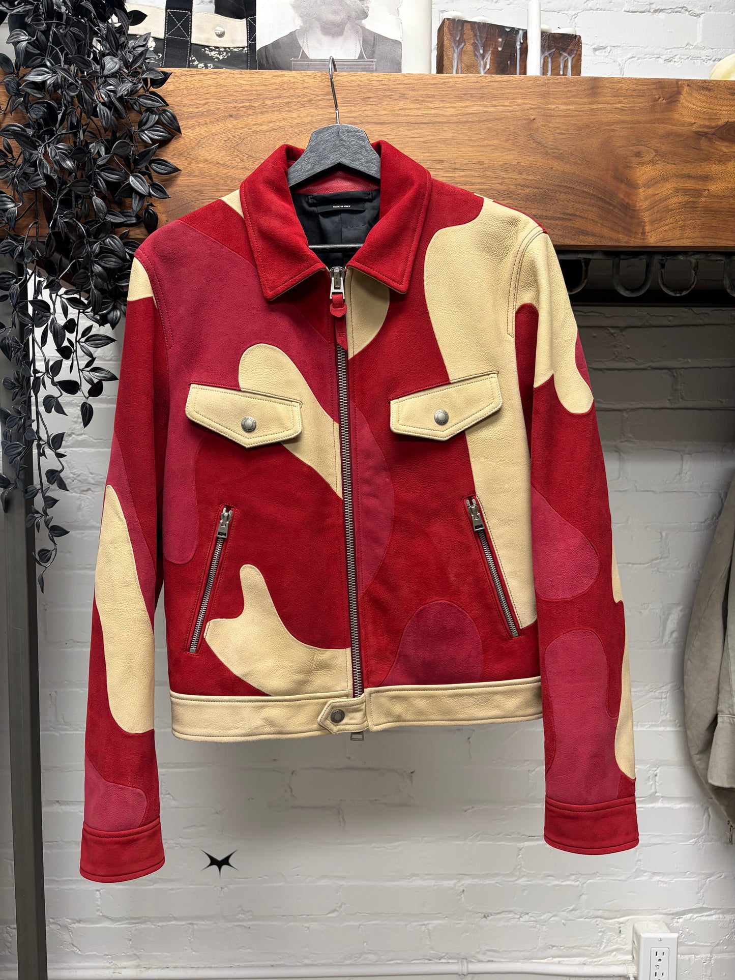 SS2016 Tom Ford Runway Red/Cream Suede Patchwork Leather Jacket