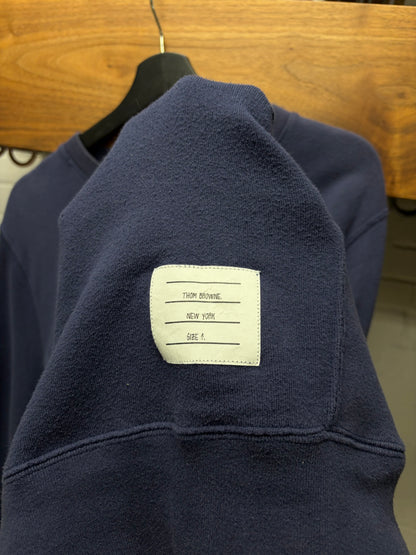 Thom Browne Navy/White Classic ‘Stripe Logo’ Cotton Pullover Sweatshirt