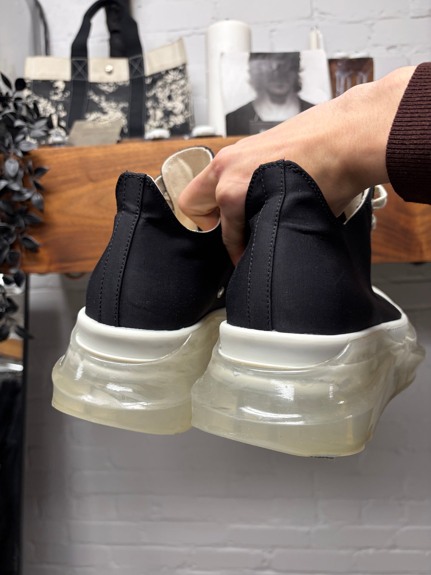 Rick Owens ‘Abstract Sole’ Black Canvas Low Top Sneakers
