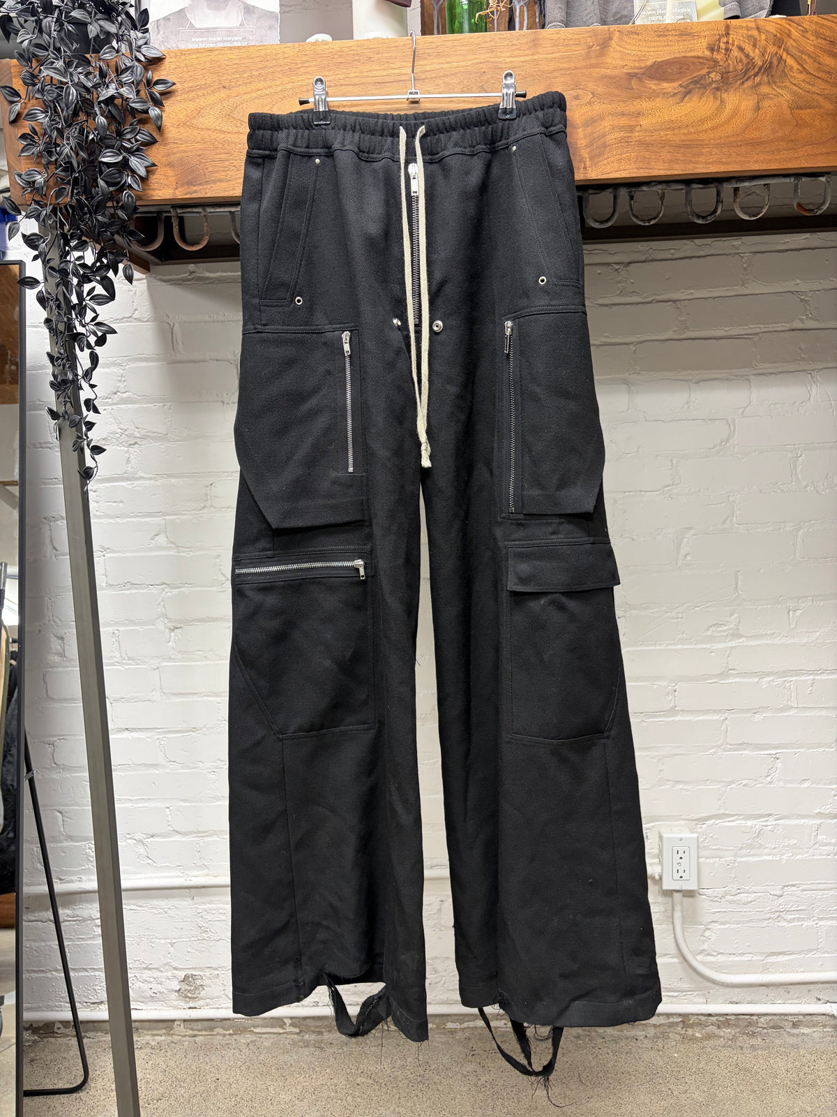 Rick Owens Mainline ‘CargoBela’ Black Heavyweight Wide Leg Drawstring Pants