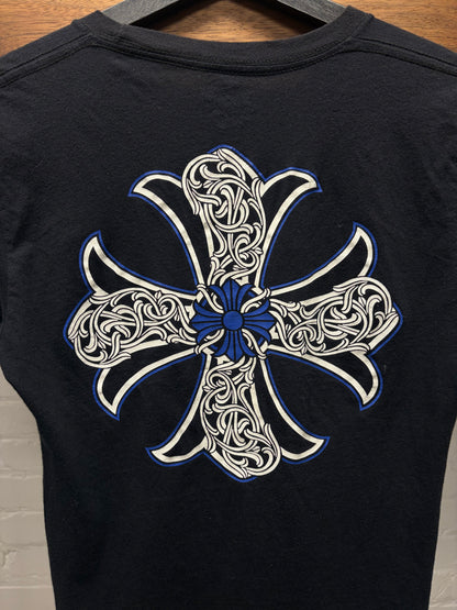Chrome Hearts Blue/White Celtic Cross Black Short Sleeve T-Shirt