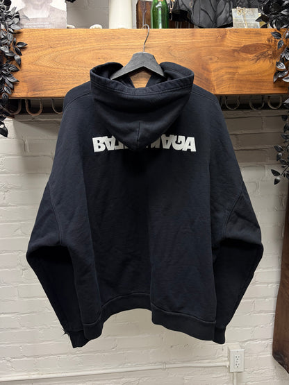 2022 Balenciaga ‘Upside Down Logo’ Black Zip-Up Hoodie