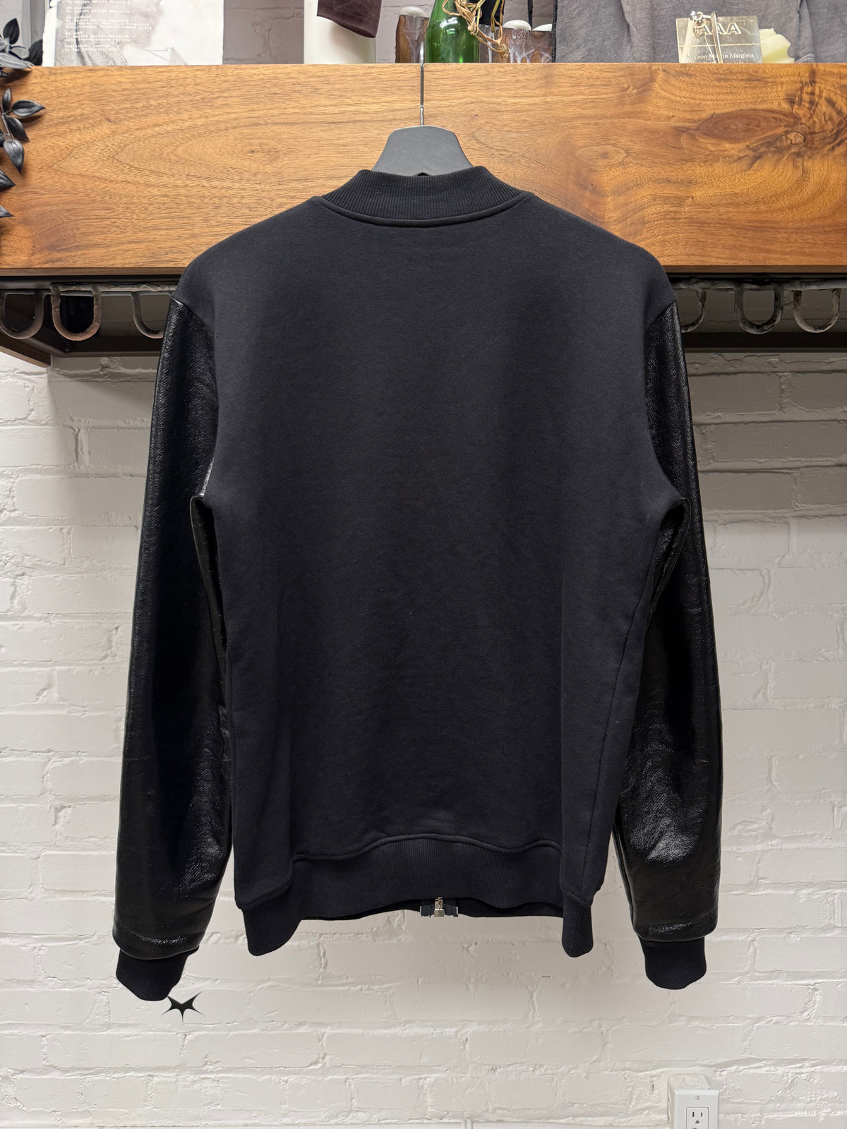 2014 Saint Laurent by Hedi Slimane Waxed Vinyl Sleeve Sweatshirt Bomber