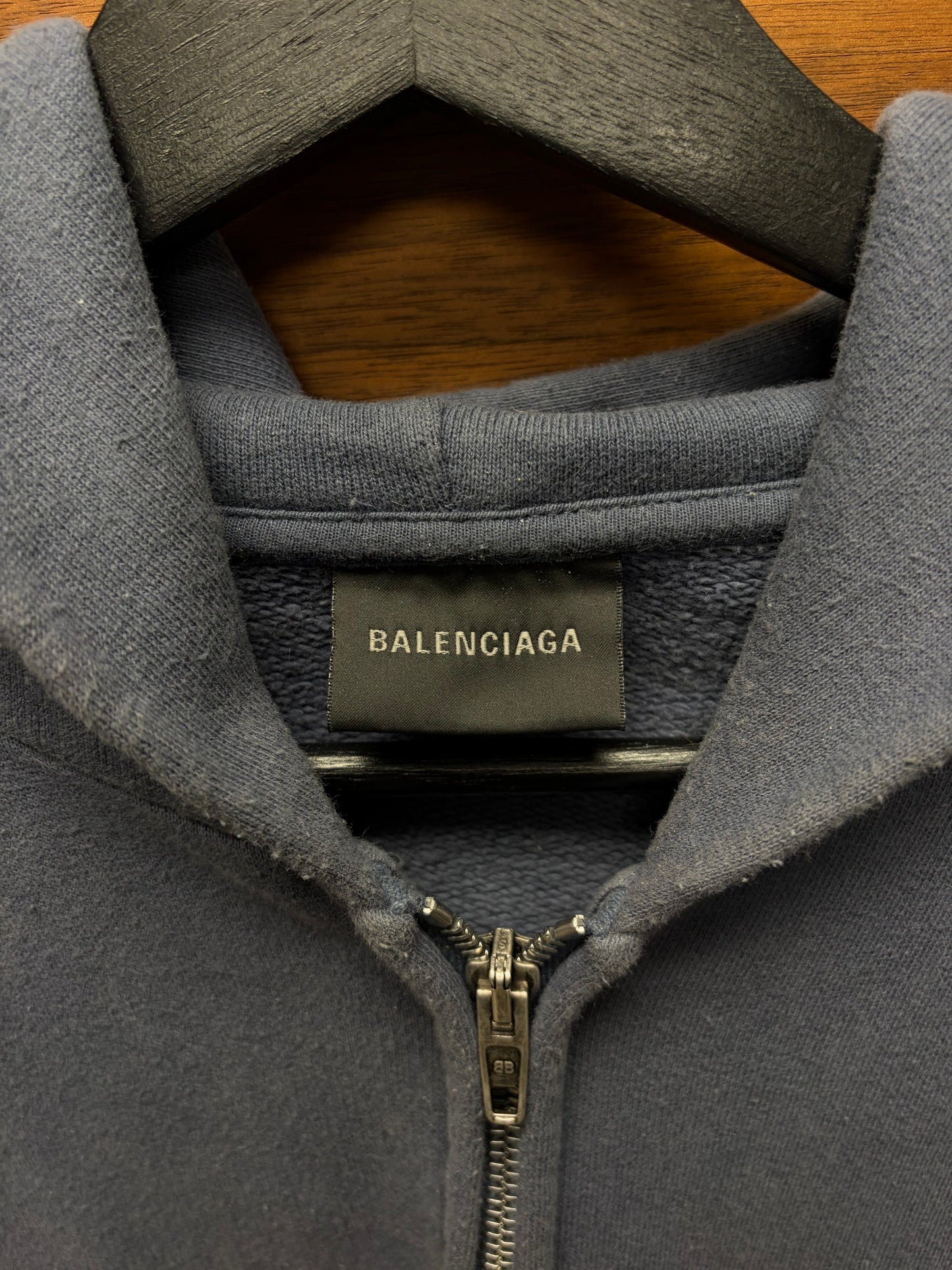 AW2025 Balenciaga ‘Painter’ Washed Blue Zip-Up Hoodie