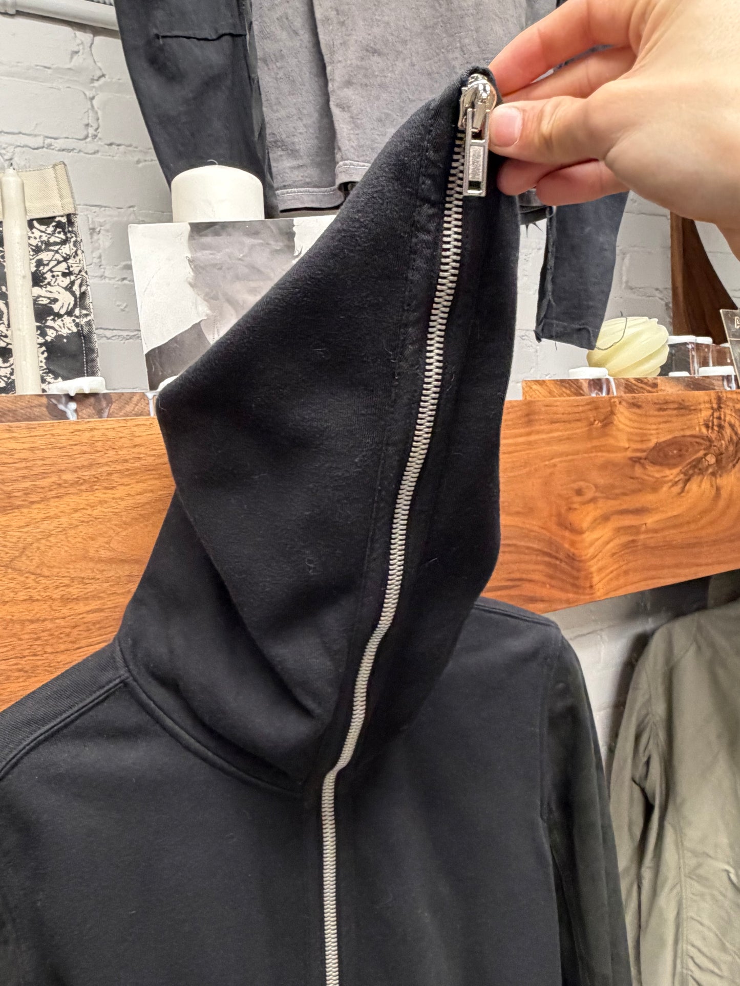 AW2015 Rick Owens Leather Sleeve ‘Gimp’ Black Full Zip Hoodie