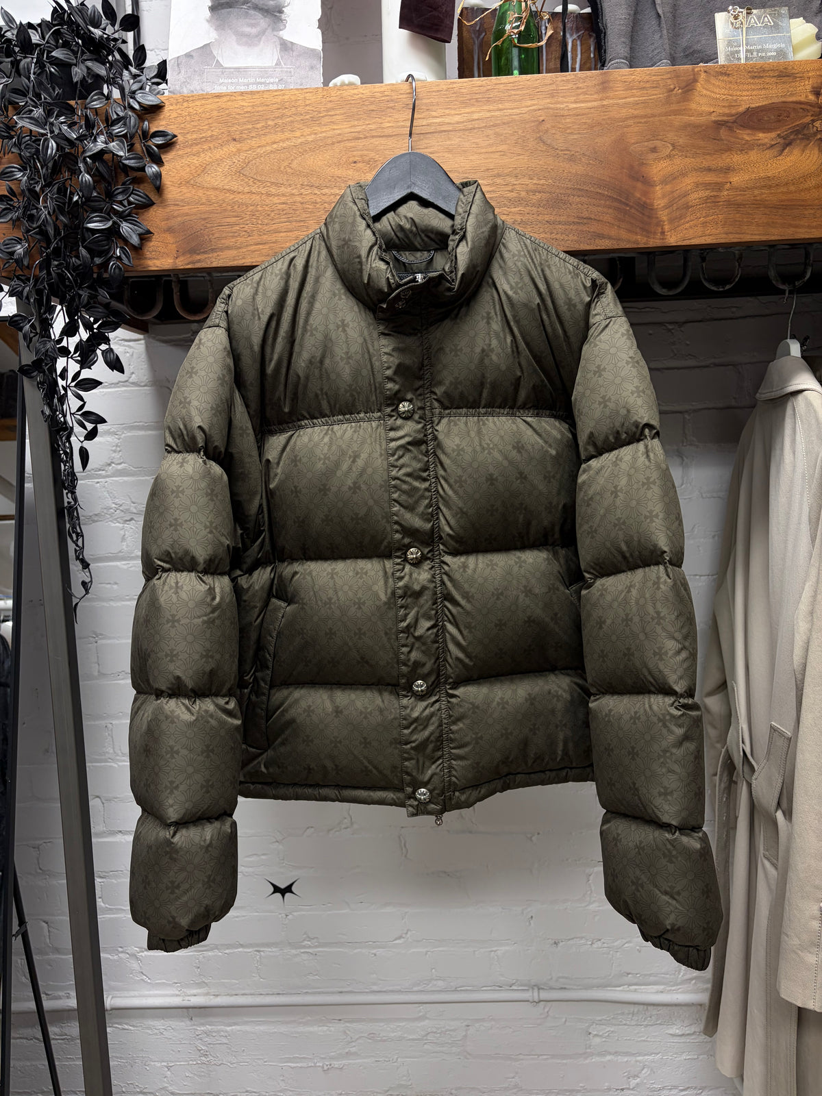 Chrome Hearts Dark Green ‘Plus Cross Monogram’ Down Filled Puffer Jacket with .925 Silver Hardware