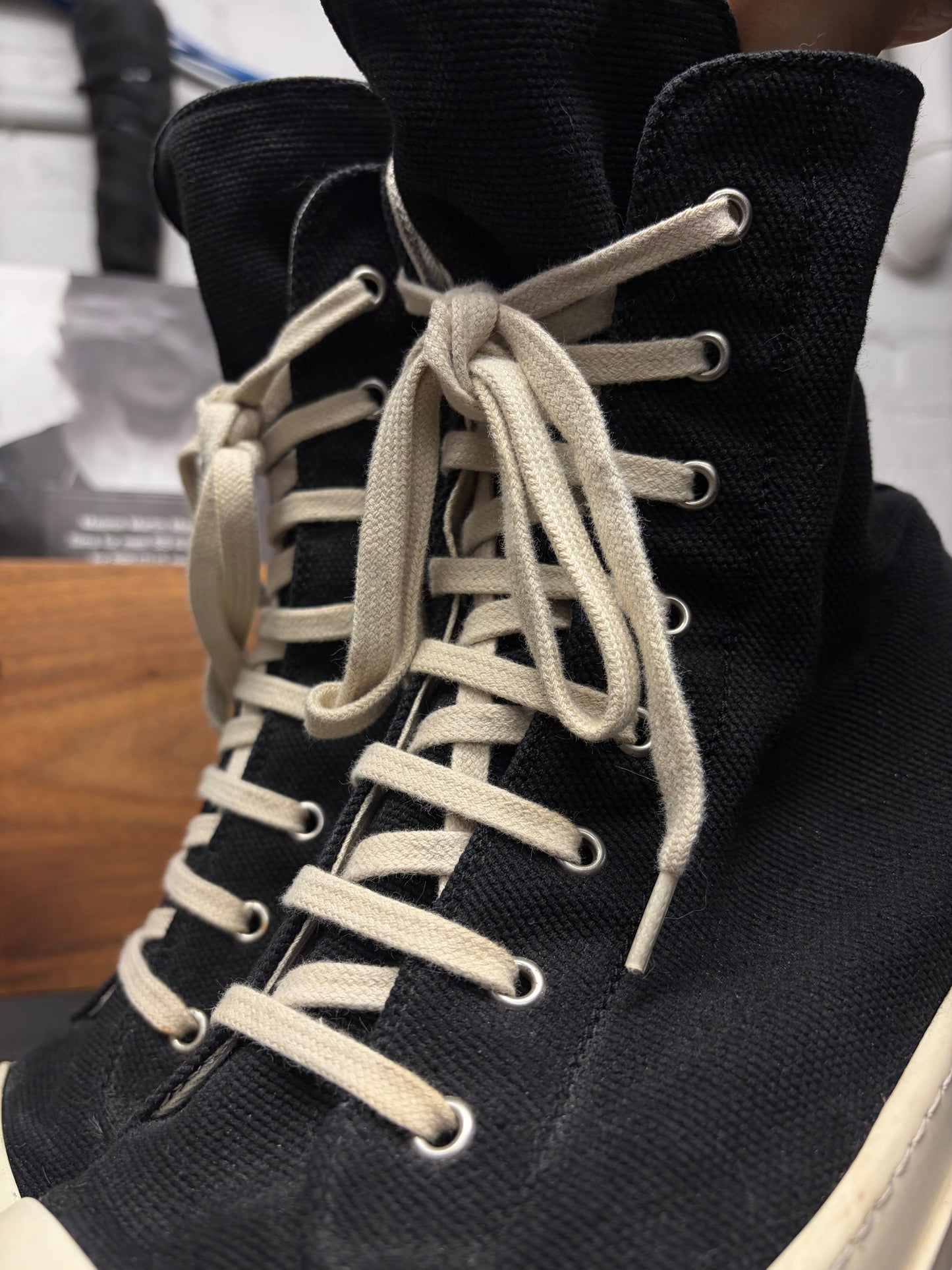 Rick Owens Black Canvas ‘Ramones’ High Top Sneakers