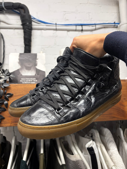 Balenciaga ‘Arena’ Black/Gum Sole Leather High Top Sneakers
