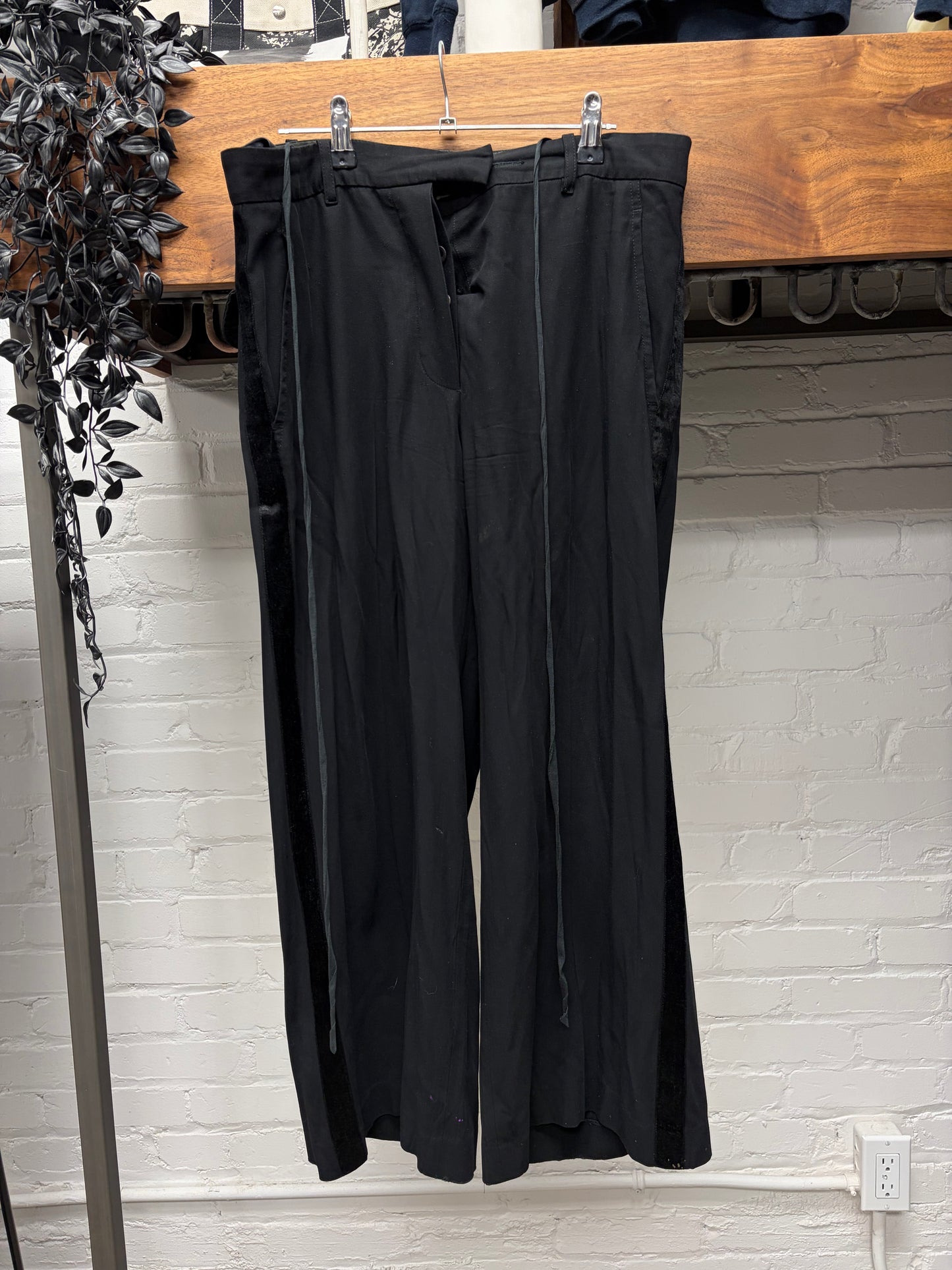 Ann Demeulemeester ‘Velour Side Seam’ Black Wide Leg Trousers