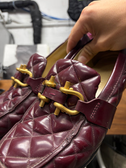 Bottega Veneta ‘Monsieur’ Quilted Wine Red/Gold Leather Loafers