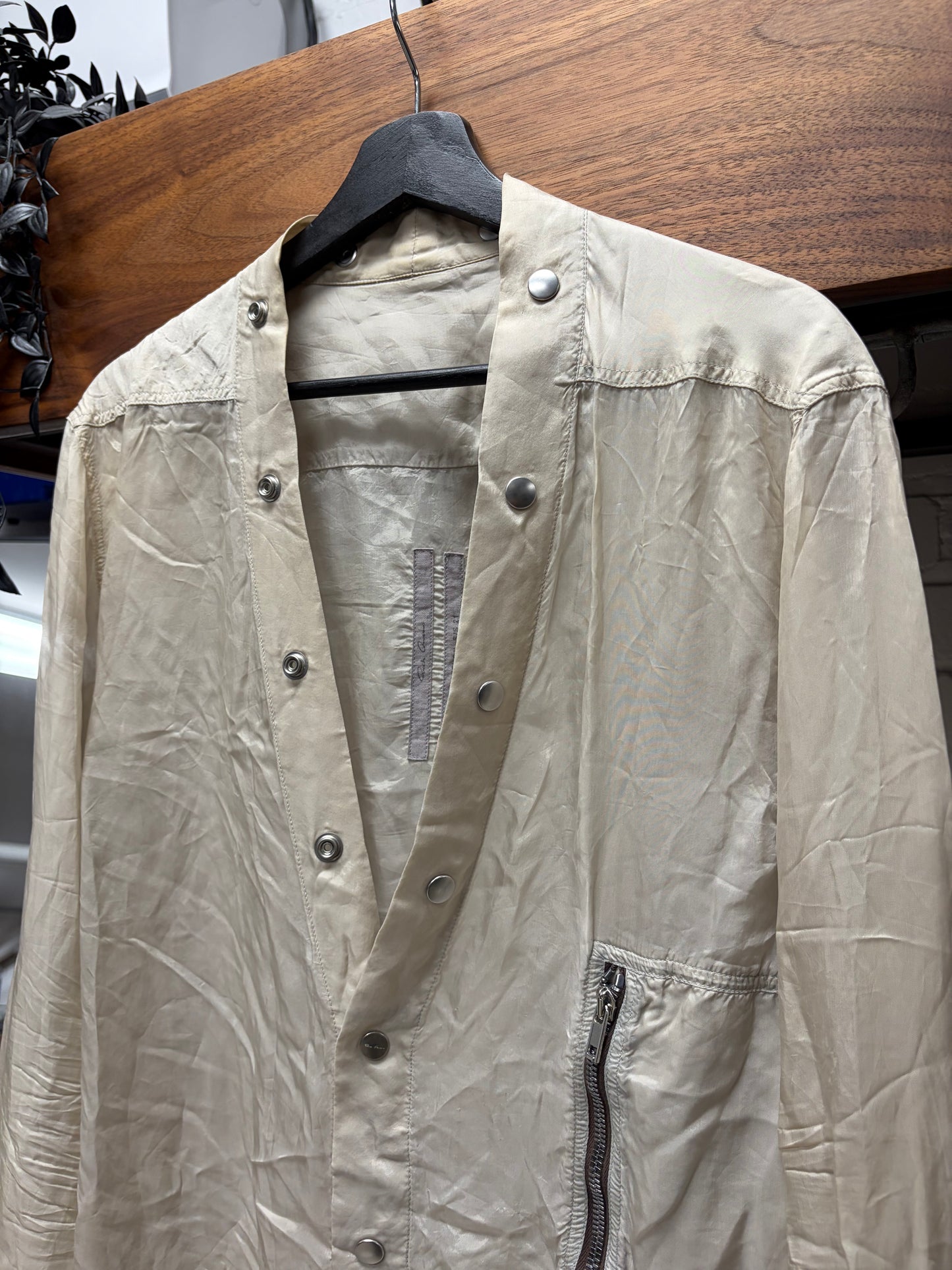 Rick Owens ‘Phlegethon’ Oyster ‘Larry’ Sheer Button Snap Shirt