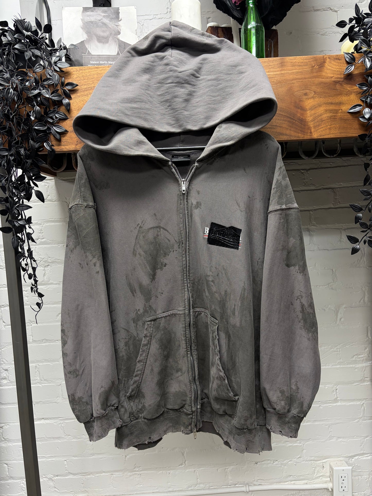 AW2023 Balenciaga Mudshow ‘Gaffer Tape’ Grey Distressed Zip-Up Hoodie