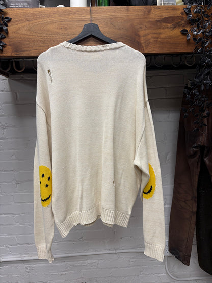 Kapital ‘Smiley’ 5G Distressed Cream White Knit Sweater